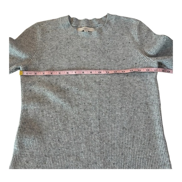 LOFT Speckled Lt Grey Crewneck Knee Length Sweater Dress with Tie Cuffs - Picture 6 of 14